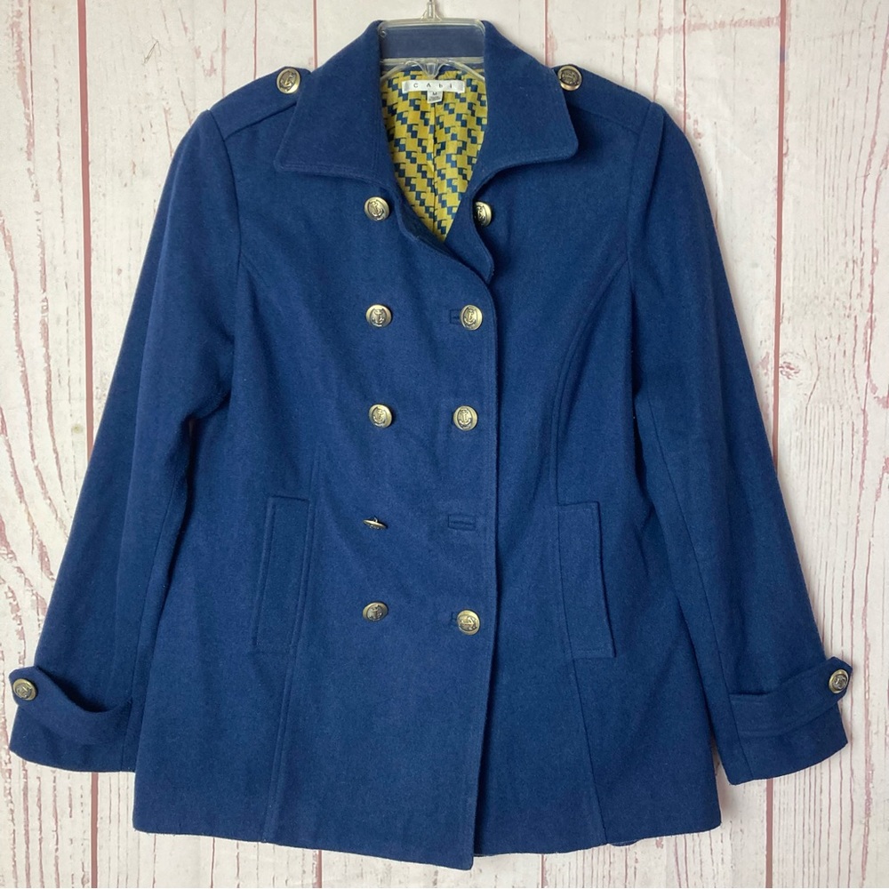 Cabi M Medium Wool Blend Double Breasted Pea Coat Blue Military Nautical